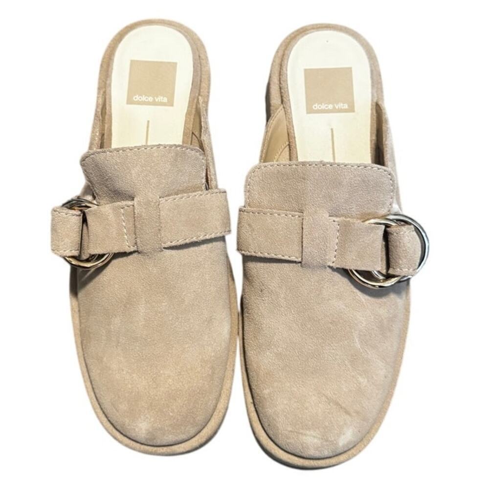 Dolce Vita Suede Buckle Slip-On Clogs Mules Size 7 Taupe Beige NEW WITHOUT BOX - Picture 3 of 5